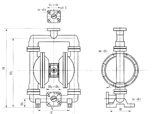 QBY氣動隔膜泵安裝結構圖